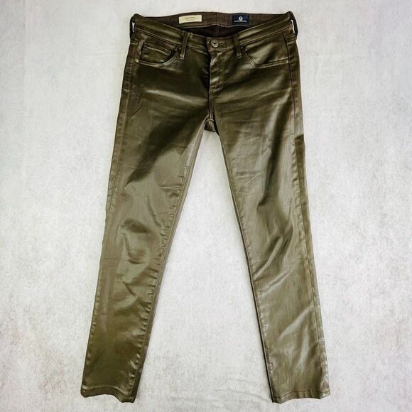 Ag Adriano Goldschmied Pants - AG Adriano Goldschmied Leggings Womens Size 25 Brown Vegan Ankle Coated Pants